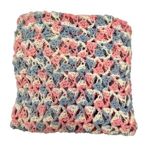 Infant Baby Handmade Crochet Blanket Throw Pink Blue White Nursery 67x64 Blanket